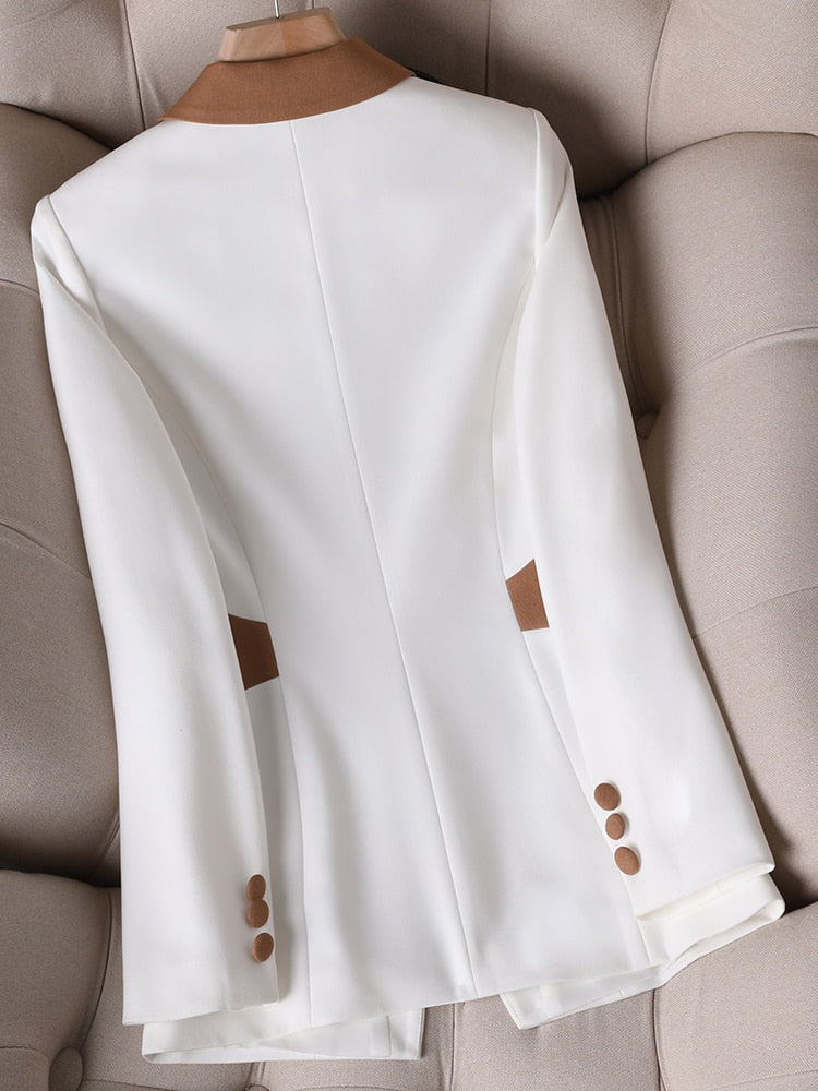 Blazer blanco ajustado de manga larga para mujer, con una sola botonadura, para oficina, trabajo, chaqueta formal 