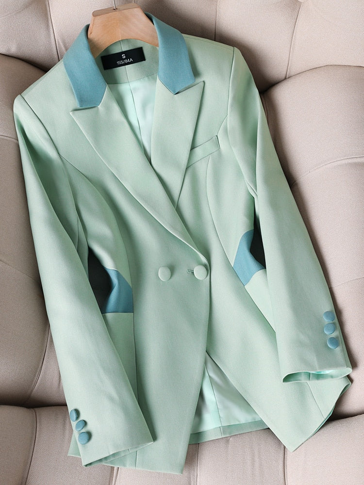 Blazer blanco ajustado de manga larga para mujer, con una sola botonadura, para oficina, trabajo, chaqueta formal 