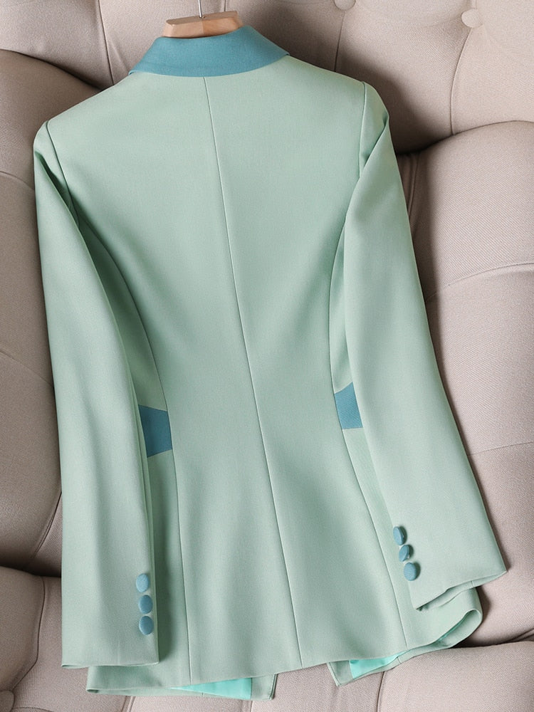 Blazer blanco ajustado de manga larga para mujer, con una sola botonadura, para oficina, trabajo, chaqueta formal 