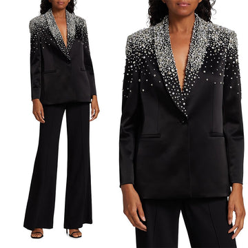 Women Pants Suits Crystal Beading Mother of the Bride Suit Evening Party Blazer 2 Pieces