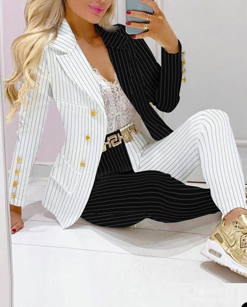 Traje de pantalón para madre de la novia con rayas, único, para mujer, para fiesta de noche formal, ropa de trabajo para boda, 2 piezas 