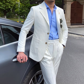 Costume d'été en seersucker pour homme, style italien, coupe slim britannique, décontracté, blanc, tendance, smoking 