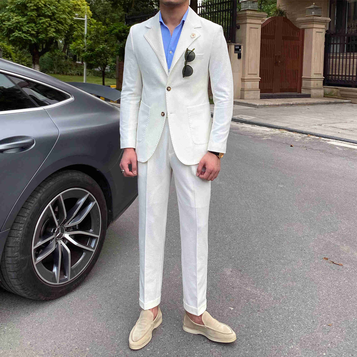 Costume d'été en seersucker pour homme, style italien, coupe slim britannique, décontracté, blanc, tendance, smoking 