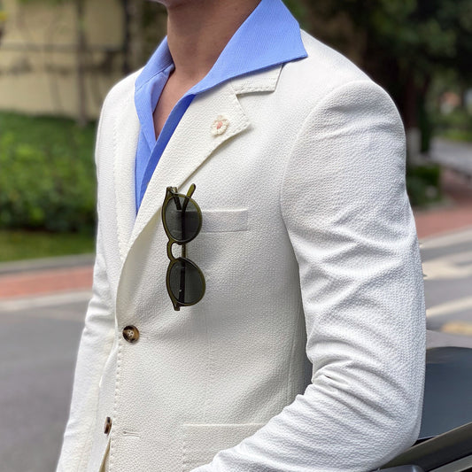 Costume d'été en seersucker pour homme, style italien, coupe slim britannique, décontracté, blanc, tendance, smoking 