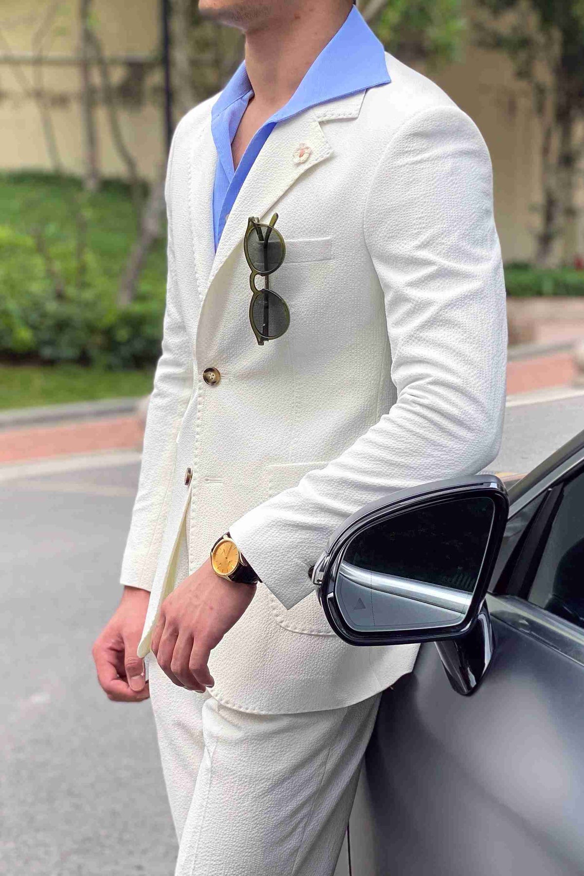 Costume d'été en seersucker pour homme, style italien, coupe slim britannique, décontracté, blanc, tendance, smoking 