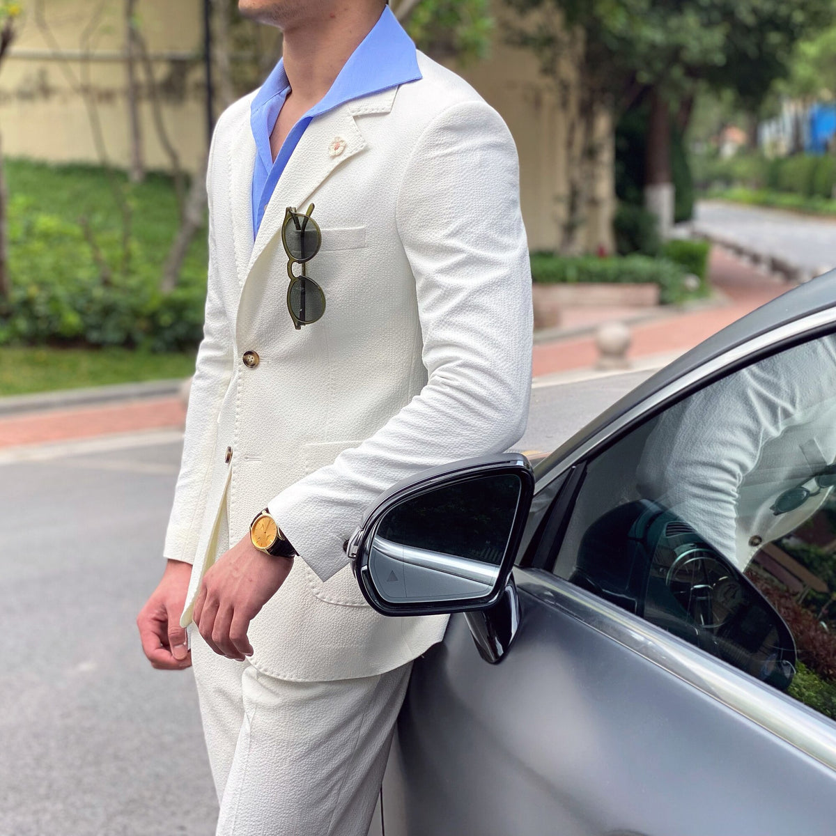 Costume d'été en seersucker pour homme, style italien, coupe slim britannique, décontracté, blanc, tendance, smoking 