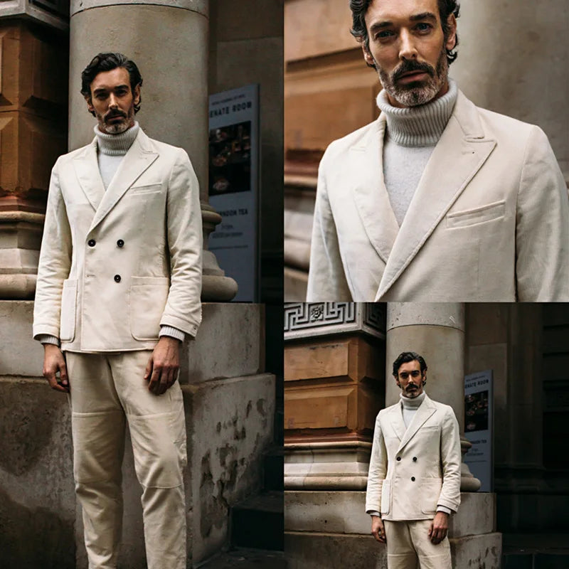 Men's Coat Pant Suits Custom Made Double Breasted Wedding Tailored Party Prom Business Blazer Jacket  2 pcs