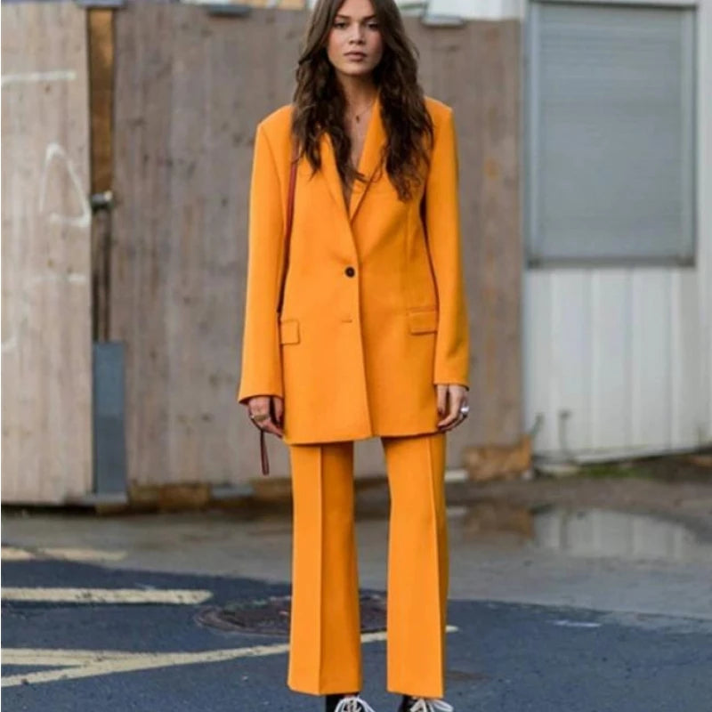 Yellow Women Suit 2 Pieces(Jacket+Pants) Office Casual Business Custom Made Suits Jacket With Pants
