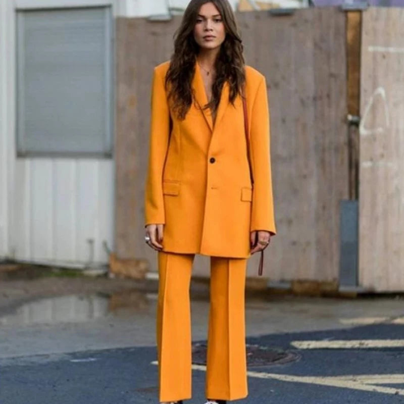 Costume jaune 2 pièces pour femme (veste + pantalon) pour le bureau, style décontracté, sur mesure, veste et pantalon 