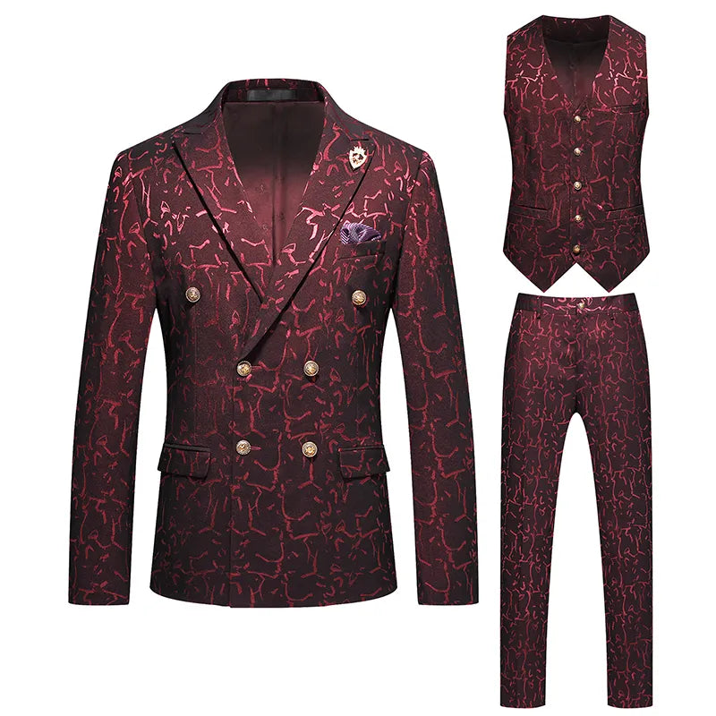 Traje de hombre, traje de jacquard hueco, traje de banquete, vestido de novia, vino rojo, azul y verde. 