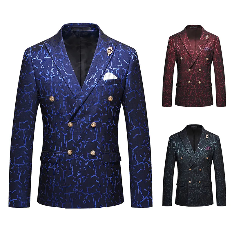 Traje de hombre, traje de jacquard hueco, traje de banquete, vestido de novia, vino rojo, azul y verde. 