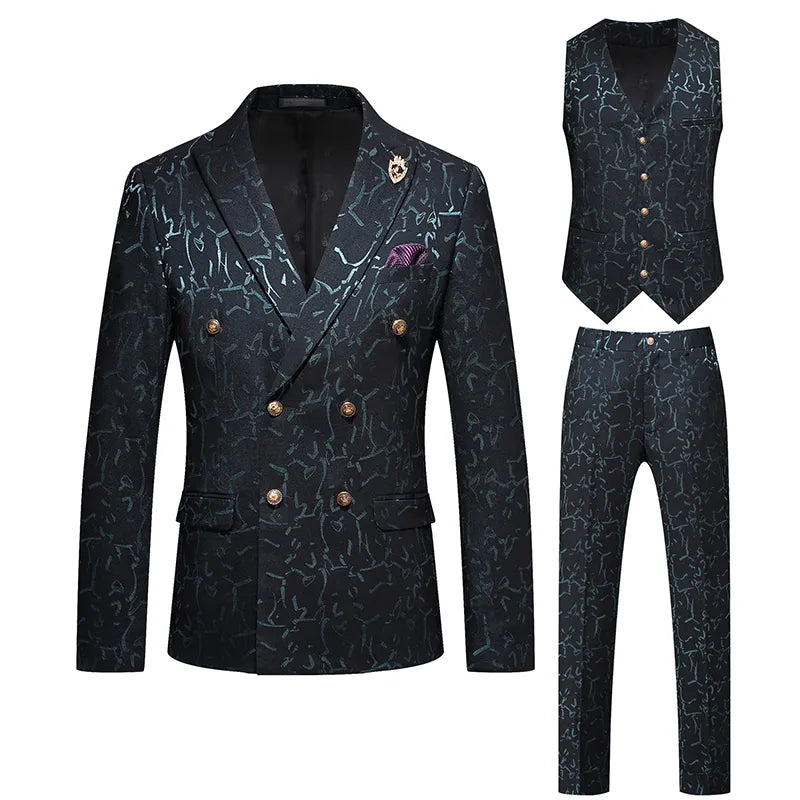 Traje de hombre, traje de jacquard hueco, traje de banquete, vestido de novia, vino rojo, azul y verde. 