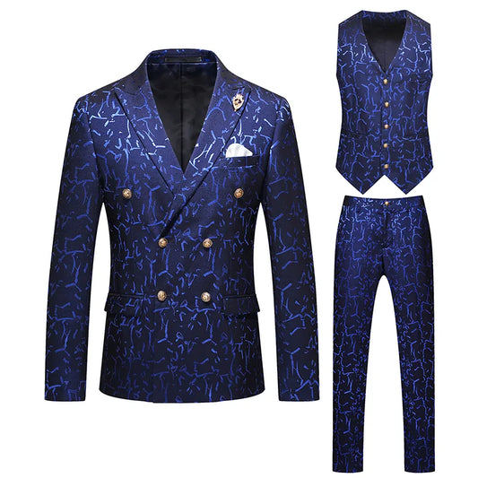 Male Suit Hollow Jacquard Suit Suit Banquet Wedding Dress Wine Red Blue Green