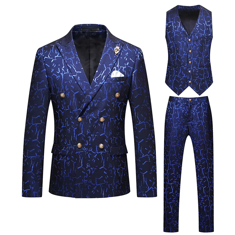 Traje de hombre, traje de jacquard hueco, traje de banquete, vestido de novia, vino rojo, azul y verde. 