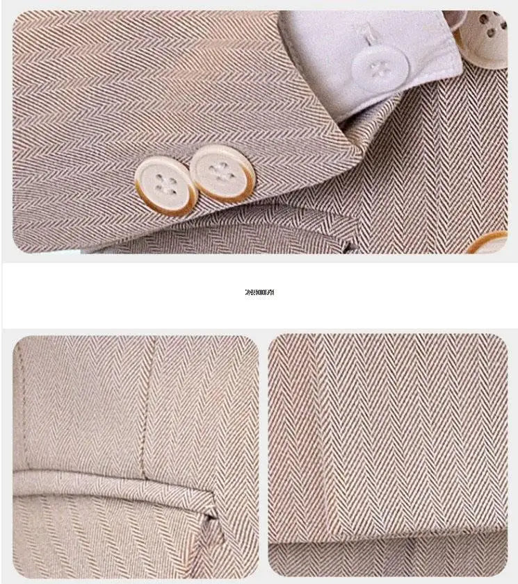 Boys Beige Double Breasted Suit with Bow Tie and Lapel Flower