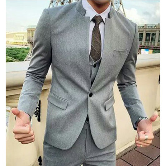 Grey Tweed Groom Tuxedos Wedding Dress Prom Dresses Evening Dress Business Suit Party Suit 3Pieces (Jacket+Pants+Vest)