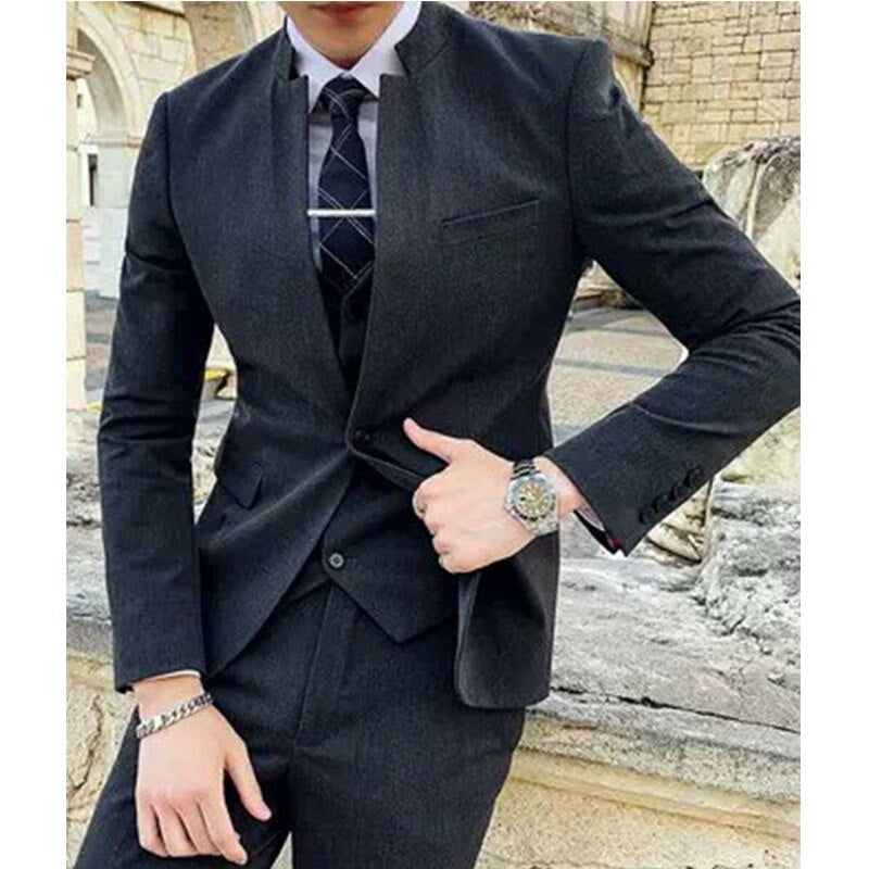 Smoking de marié en tweed gris, robe de mariée, robe de bal, robe de soirée, costume d'affaires, costume de fête 3 pièces (veste, pantalon, gilet) 