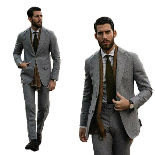 Men Suits For Wedding Tweed Groom Tuxedos Wedding Dress Prom Dresses Business Party Suit Two Pieces Suit(Jacket+Pants)