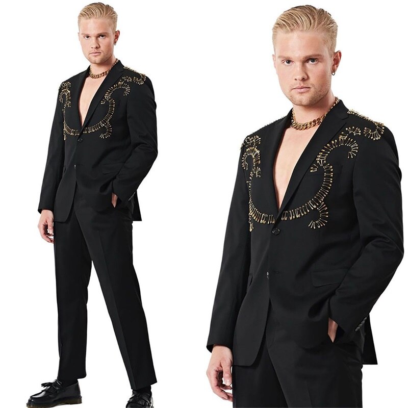 Costume 2 pièces pour homme, blazer et pantalon, smoking de mariage, sur mesure, noir, pour bal de promo, soirée, manteau 