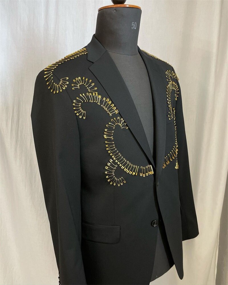 Conjunto de traje de 2 piezas para hombre, blazer y pantalón, esmoquin de diseñador para novio, boda, negro, hecho a medida, para fiesta de graduación, abrigo y chaqueta. 