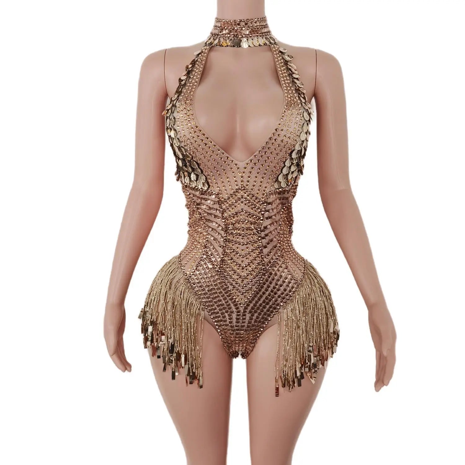 Nightclub Outfit Sexy Deep V Neck Sequins Bodysuit for Women Sparkly Rhinestones Leotard Dance Costume Stage Wear Performance