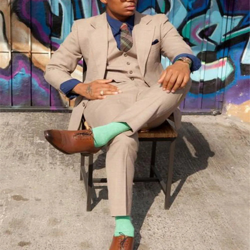Trajes de hombre con solapa de muesca, diseño de abrigo y pantalón, esmóquines a medida (chaqueta, pantalón y chaleco) 