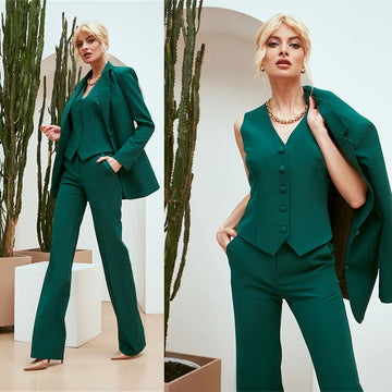 Office Lady Blazer Suits Dark Green Formal Women Work Wear Prom Party Business Outfits Jacket Vest Pants
