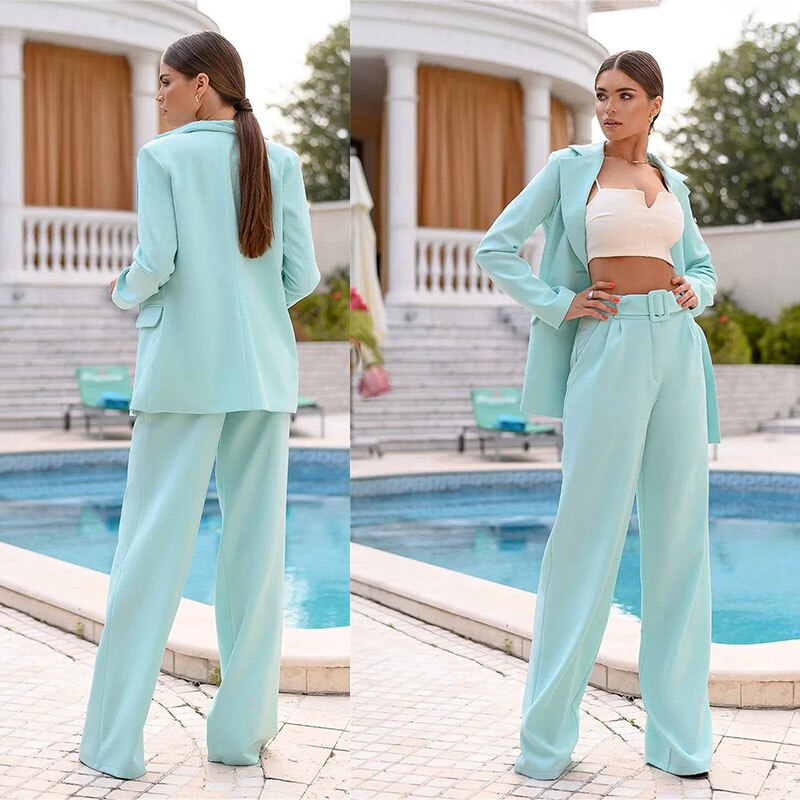 Costumes blazer vert menthe pour femme de bureau, tenues de travail formelles pour femmes, tenues de soirée, veste et pantalon 