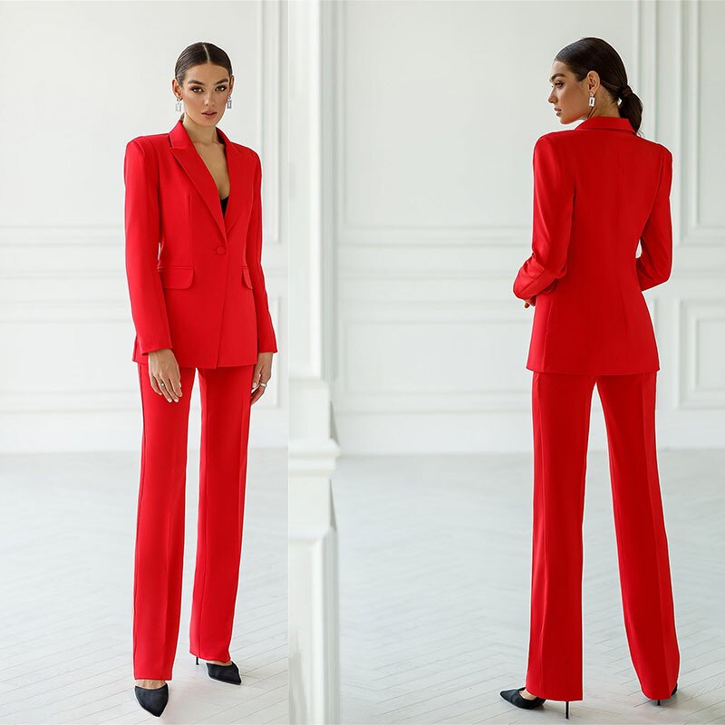 Trajes formales de oficina para mujer, con chaqueta y pantalón, blazer rojo, para fiesta de graduación y negocios. 