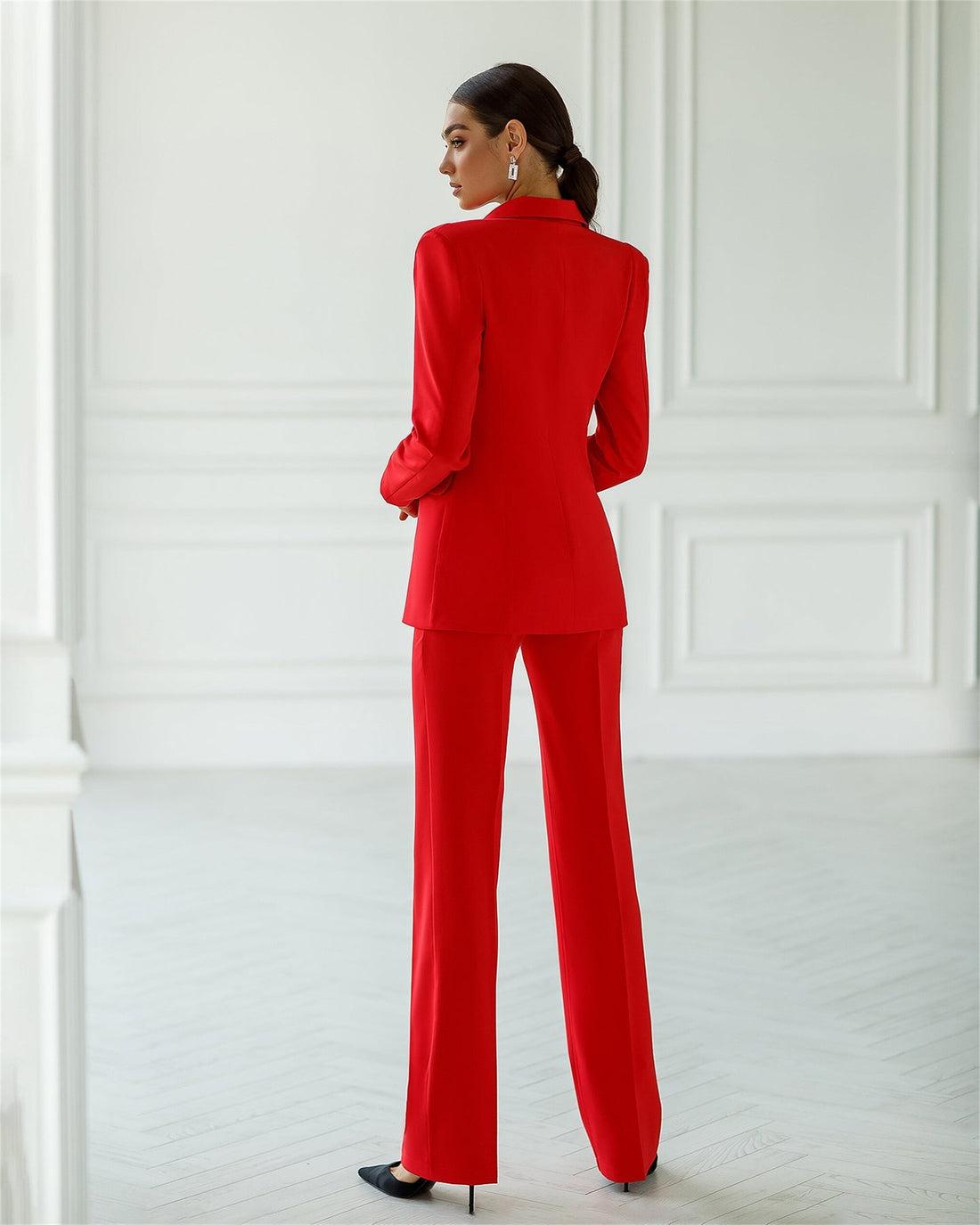 Ensemble pantalon et veste pour femme de bureau, blazer rouge formel, tenue de soirée, de bal, d'affaires 