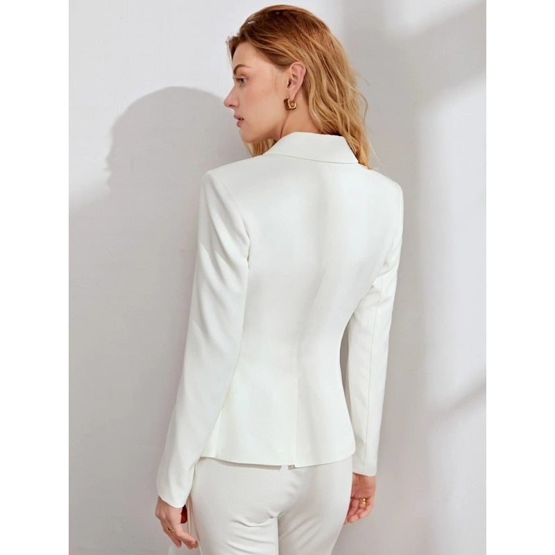 Costume de mère de la mariée blanc pour femme de bureau, ensemble 2 pièces sexy à jambes larges et pantalon avec ceinture, sur mesure 