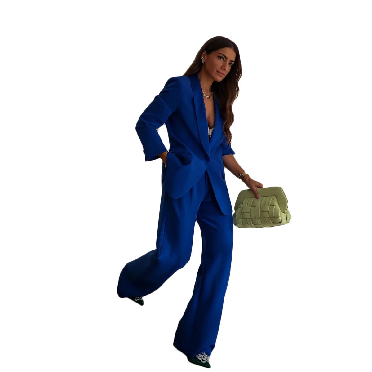 Costume de soirée 2 pièces à un bouton, veste à col en V profond, blazer simple et décontracté, pantalon à la mode formel + pantalon à jambes larges