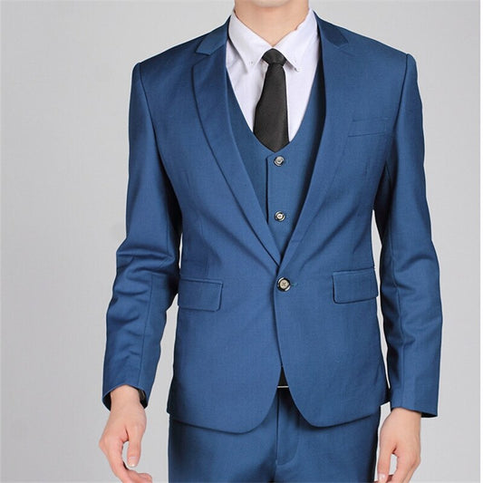 One Button Blue Red Suits 3 Pieces(Jacket+Pants+Vest+Tie)Slim Fit Tuxedos Wedding Clothing Party Wear Blazer Trousers Men's Sets