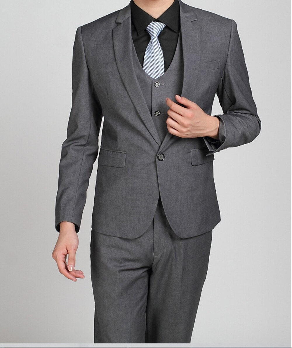 One Button Blue Red Suits 3 Pieces(Jacket+Pants+Vest+Tie)Slim Fit Tuxedos Wedding Clothing Party Wear Blazer Trousers Men's Sets