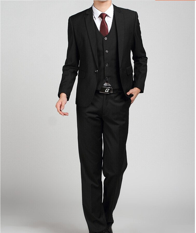 One Button Blue Red Suits 3 Pieces(Jacket+Pants+Vest+Tie)Slim Fit Tuxedos Wedding Clothing Party Wear Blazer Trousers Men's Sets