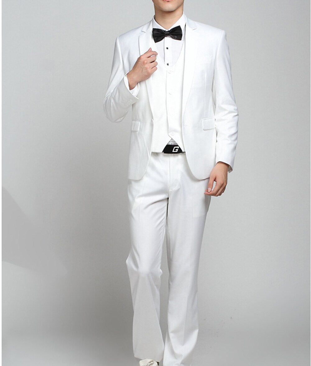 One Button Blue Red Suits 3 Pieces(Jacket+Pants+Vest+Tie)Slim Fit Tuxedos Wedding Clothing Party Wear Blazer Trousers Men's Sets