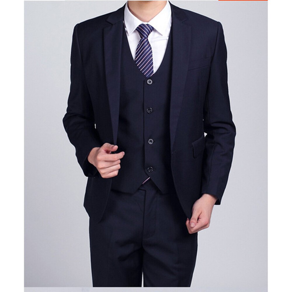 One Button Blue Red Suits 3 Pieces(Jacket+Pants+Vest+Tie)Slim Fit Tuxedos Wedding Clothing Party Wear Blazer Trousers Men's Sets