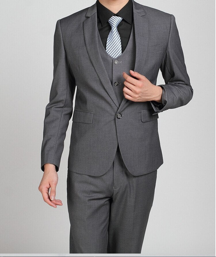 One Button Blue Red Suits 3 Pieces(Jacket+Pants+Vest+Tie)Slim Fit Tuxedos Wedding Clothing Party Wear Blazer Trousers Men's Sets