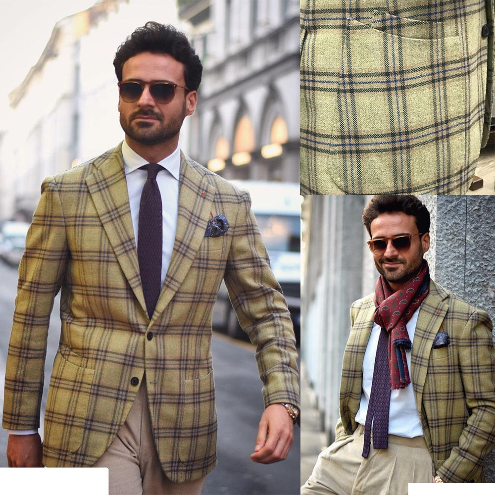 Blazer une pièce vert à carreaux style anglais pour homme, costume formel, mariage, affaires, décontracté, bal, quotidien, sur mesure