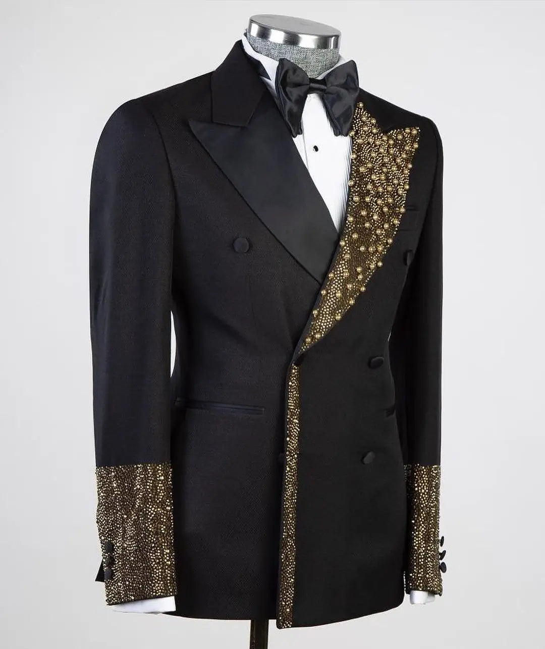 Blazer de una pieza para hombre, traje de esmoquin con apliques, un botón, solapa de pico, satén, formal, con perlas, para fiesta, boda, talla grande, a medida