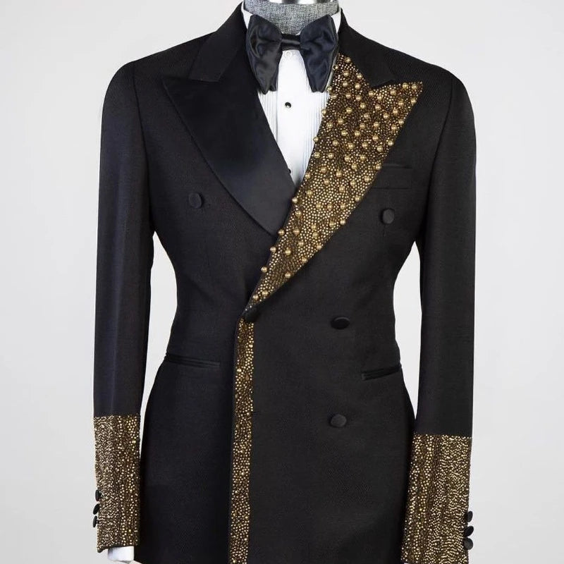 Blazer de una pieza para hombre, traje de esmoquin con apliques, un botón, solapa de pico, satén, formal, con perlas, para fiesta, boda, talla grande, a medida