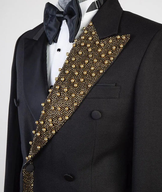 Blazer de una pieza para hombre, traje de esmoquin con apliques, un botón, solapa de pico, satén, formal, con perlas, para fiesta, boda, talla grande, a medida