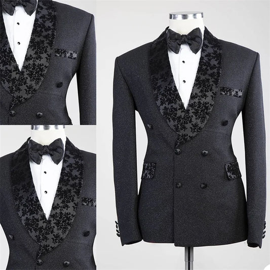 Stylish Floral Lapel Double Breasted Tuxedo Jacket for Men, Custom Fit Formal Suit for Weddings and Parties