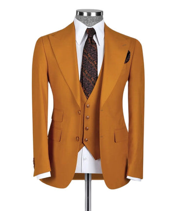 Conjunto de 3 piezas de chaqueta, pantalón y chaleco para hombre, traje de boda, traje a medida, color naranja 