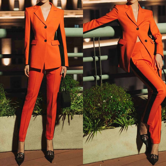Orange Slim 2 Pieces Women Pants Suits Street Power For Wedding Mother of the Bride Suit Evening Party Formal Wear