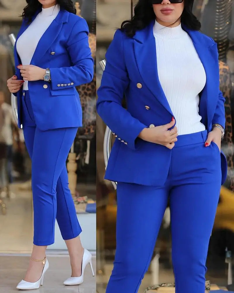 Ensemble 2 pièces orange pour femme, nouveauté, décontracté, affaires, blazer croisé, veste, pantalon, élégant, formel, pour dames 