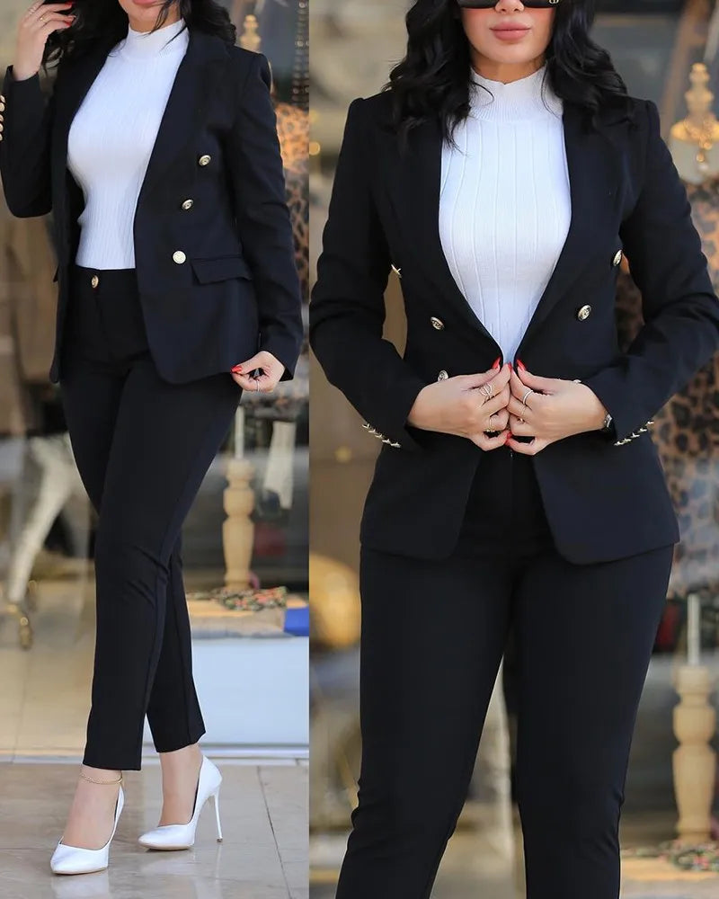 Ensemble 2 pièces orange pour femme, nouveauté, décontracté, affaires, blazer croisé, veste, pantalon, élégant, formel, pour dames 