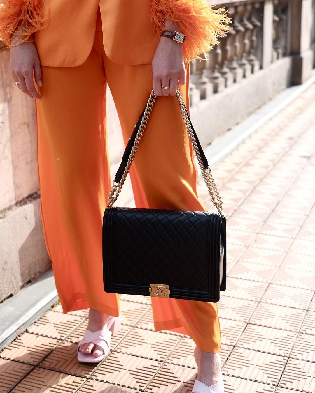 Conjunto de 2 piezas de trajes para madre de la novia con plumas de avestruz, color naranja, sexy, holgado y con pantalones 