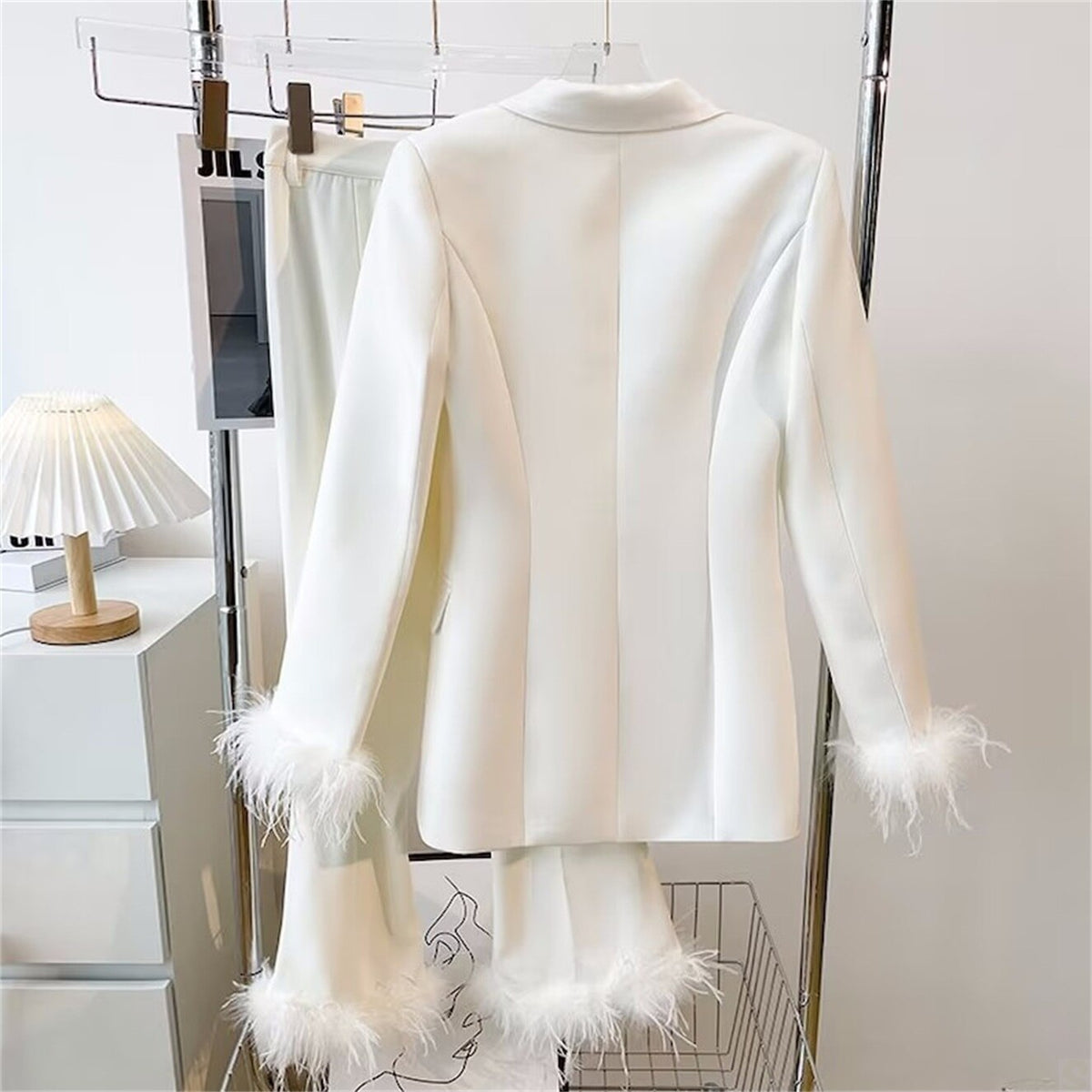 Costume de mère de la mariée en plumes d'autruche pour femme, ensemble 2 pièces, blazer, veste, soirée formelle 