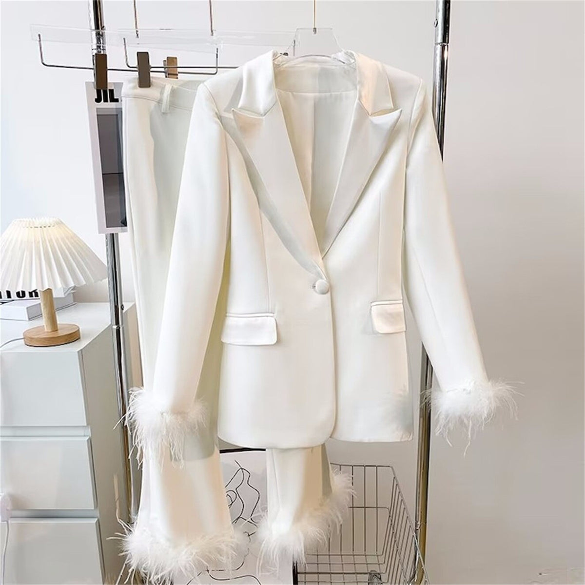 Costume de mère de la mariée en plumes d'autruche pour femme, ensemble 2 pièces, blazer, veste, soirée formelle 